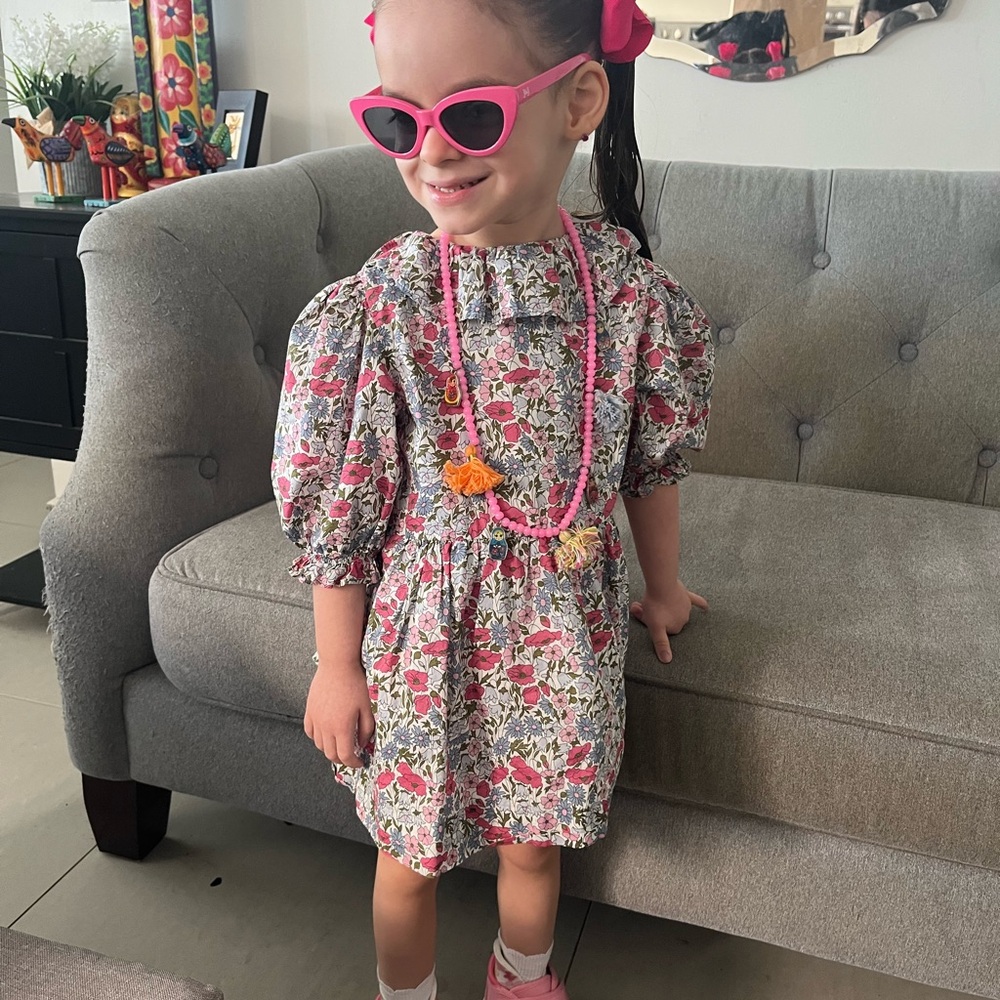 Gocco Spanish Brand Floral Dress with Puff Elastic Sleeves - size 3y/4y